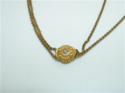 Vintage Antique Gold Plate Diamond Zipper Necklace