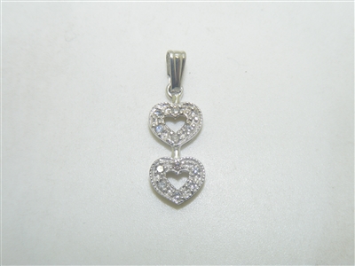 14k White Gold Double heart pendant