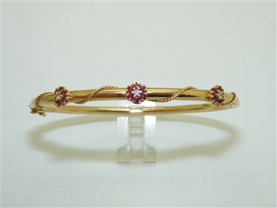 Yellow Gold diamond Ruby Bangle Bracelete