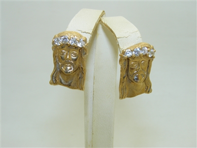10k Yellow Gold Jesus Head Earrings
