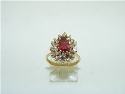 14k Yellow Gold Pear Shape Ruby Diamond Ring