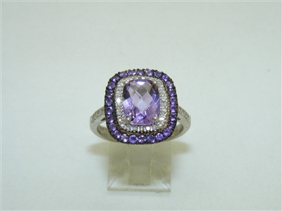 Beautiful Amethyst Diamond Silver Ring