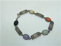 Stirling Silver Colorful Natural Jade Bracelet