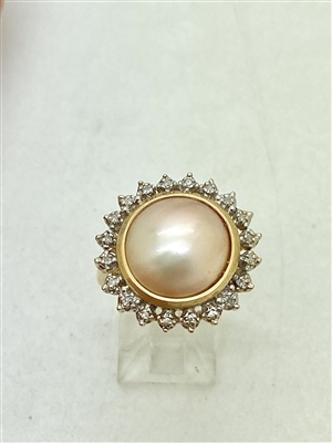 14k Yellow Gold Diamond Mabe Pearl Ring