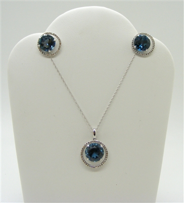 London Blue Topaz and Diamond Earring and Necklace Set