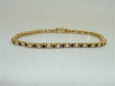 14k Yellow Gold Diamond & Sapphire Tennis Bracelete