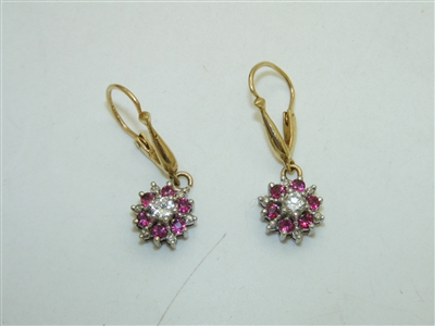 14k Yellow and White Gold Diamond and Ruby Earring