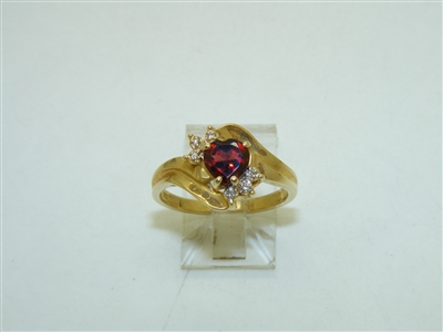 14k Yellow Gold Rhodolite Garnet Heart Shape Diamond Ring