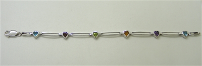 14 K White Gold Multi Colored Stone Heart Bracelet