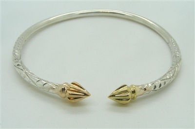 925 STERLING SILVER BANGLE WITH 10K SOLID YELLOW GOLD ENDS