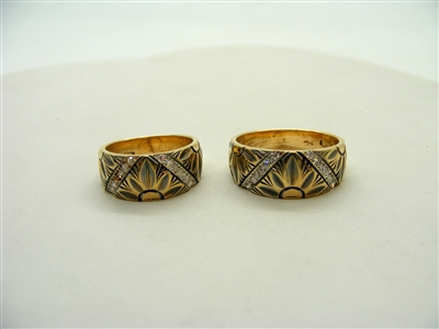 Designed Antique Finish Wedding Band Ring Set