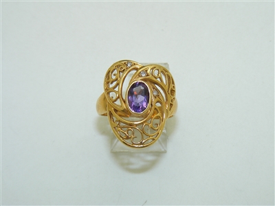 14k Yellow Gold Diamond Amethyst Ring