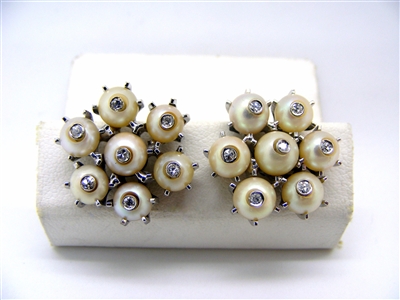 White Gold Pearl & Diamond Earrings