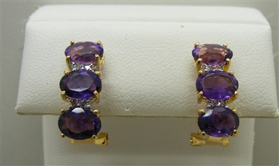 14 K Yellow Gold Amethyst & Diamond French Clip Earrings