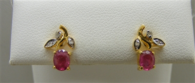 Natural Oval Ruby & Diamond Earrings.