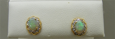 14k Yellow Gold Opal Diamond Earrings