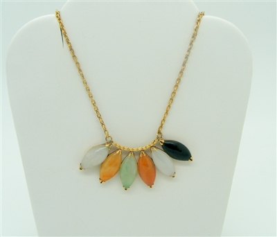 14k Multi-Colored Marquis Jade Cleopatra Necklace