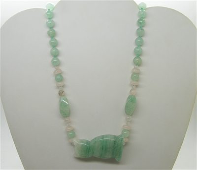 Unique Beaded Green and Light Colored Jade Cat Necklace
