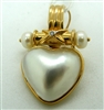 Ladies 14 K Yellow Gold Marble Pearl Diamond Heart Pendant
