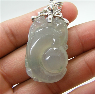 18 K White Gold Natural Jade Pendant