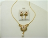 Emerald, Ruby, Pearl Necklace and Earrings Set