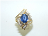 Baguette and Round Cut Diamond Salon Sapphire Ring