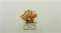 14K Yellow Gold Light Coral Leaf Designed Ring