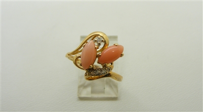 14K Yellow Gold Light Coral Leaf Designed Ring