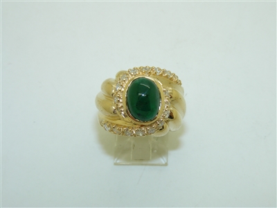 Vintage Emerald Cabochon Diamond Ring