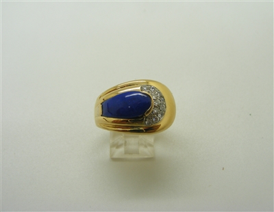 Unique 18 K Yellow Gold Blue Lapis & Diamond Ring