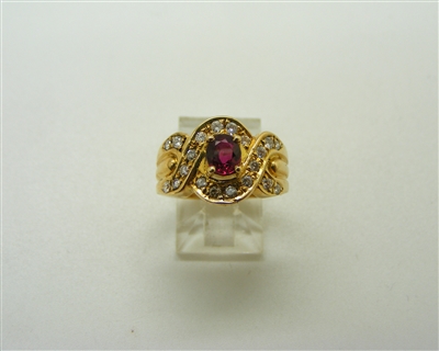 14 K Yellow Gold Diamond and Ruby Ring
