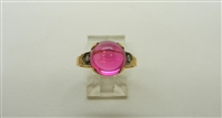 Vintage 14 K Yellow Gold Synthetic Ruby Diamond Ring