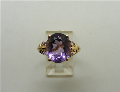 14k Yellow Gold Amethyst and Diamond Ring