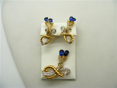 Blue Sapphire Earrings and Pin Set