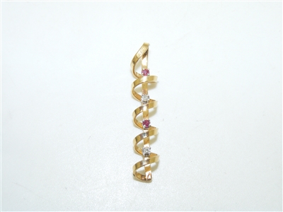 14k Yellow Gold Diamond And Ruby Pendant