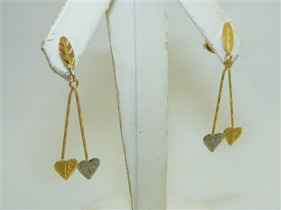 18k Yellow and White Gold Heart Earrings