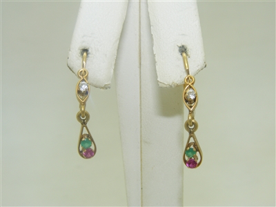 18k Yellow Gold Multi Color Stones Earrings