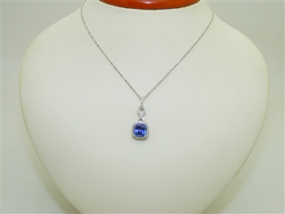 14k White Gold Diamond & Tanzanite Pendant And Chain