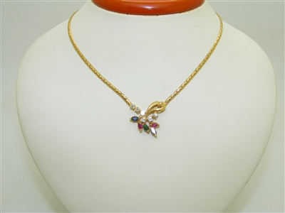 18k Yellow Gold Diamond, Ruby, Sapphire & Emerald Necklace