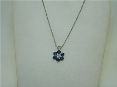 Flower Shaped Blue Sapphire Diamond Pendant with chain