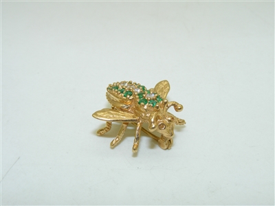 14k Yellow Gold Diamond & Emerald Fly Pin