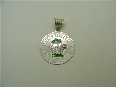 Puerto Rico Flag 925 Sterling Silver Medal Pendant