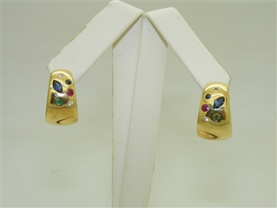 14k Yellow Gold Diamond And Multi Colored Stone Earrings