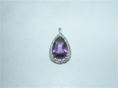 14k White Gold Diamond Amethyst Pendant