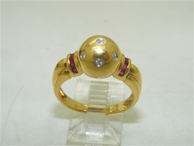Unique Diamond & Ruby Yellow Gold Ring