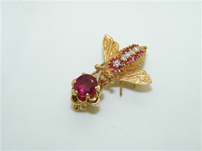 GORGEOUS Vintage Yellow Gold Ruby & Diamond Bee Pin/Pendant