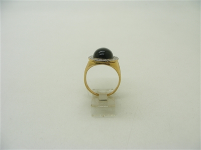 14k Yellow Gold Onyx Cabochon Diamond Ring