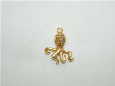 14k Yellow Gold Diamond Octopus Pendant
