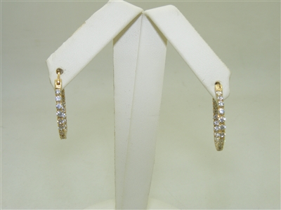 14K Yellow Gold CZ Hoop Earrings