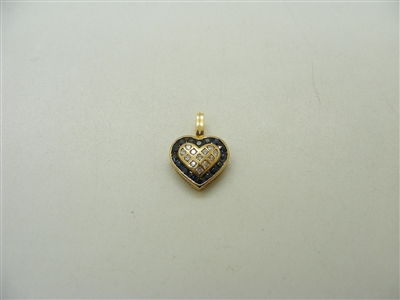 14k Yellow Gold Diamond & Natural Sapphire Heart Pendant